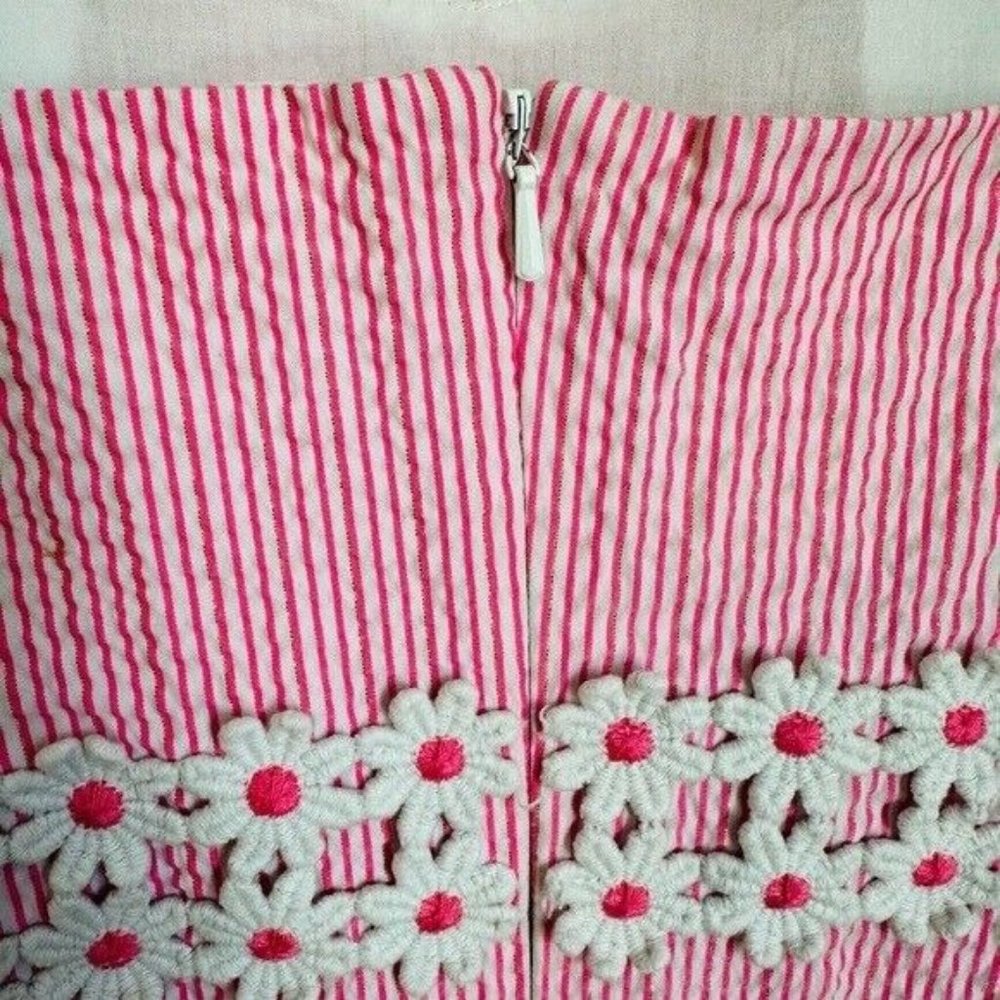 Lilly Pulitzer Pink Seersucker Stripe Sheena Daisy Dress Preppy Size 10 Lined - Picture 11 of 15